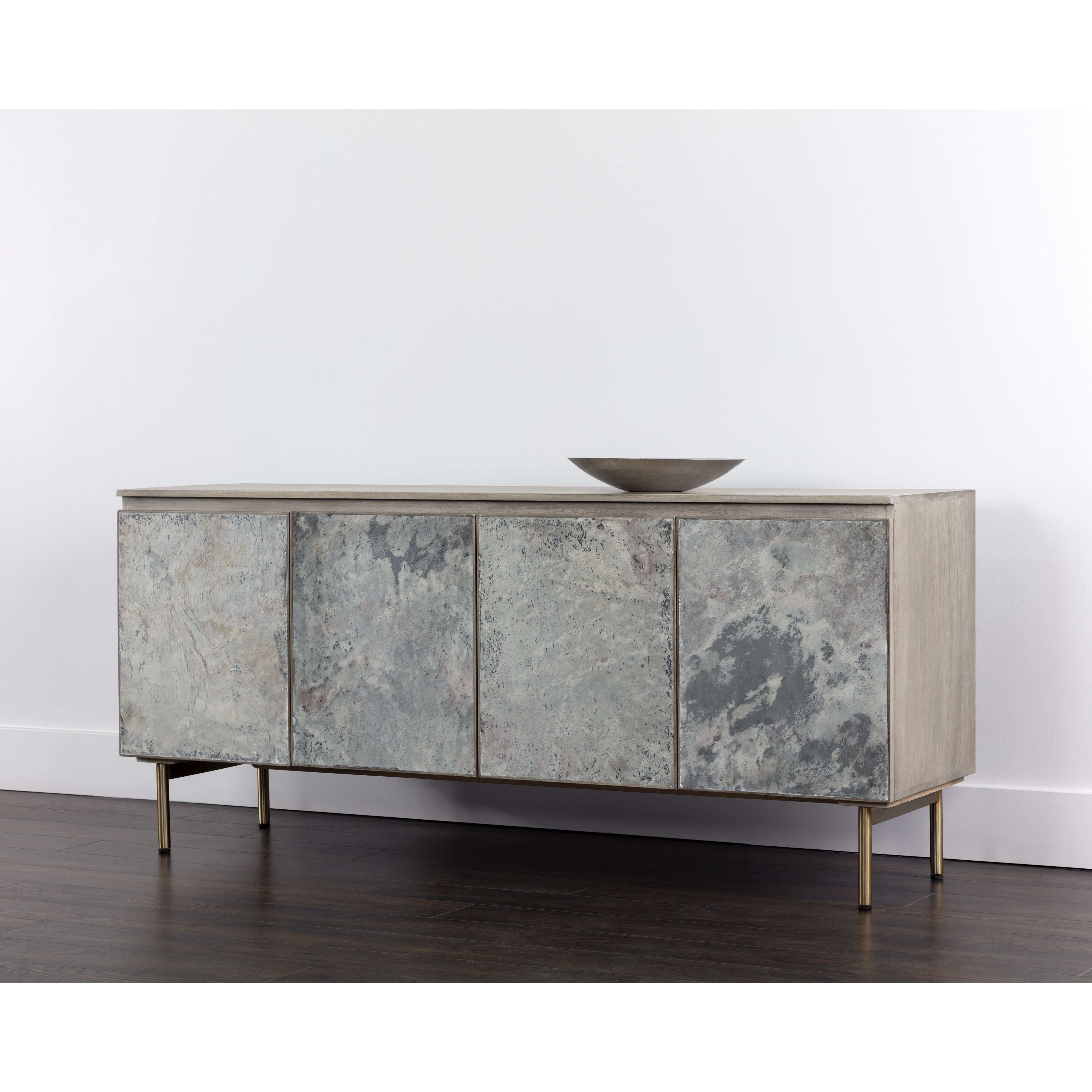Mirabelli 67.5 X 19 inch Light Grey / Brass Sideboard